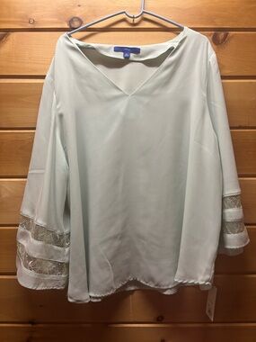 Kohl's Women's Pale Mint V-Neck Blouse with Lace Bell Sleeves